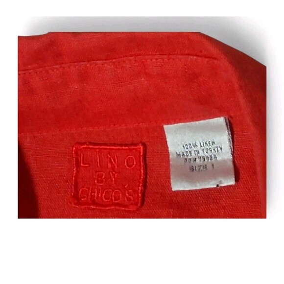 Lino By Chico's Red Button Up Shirt Size 2, M 100% Linen Valentines Luxury - Picture 3 of 6